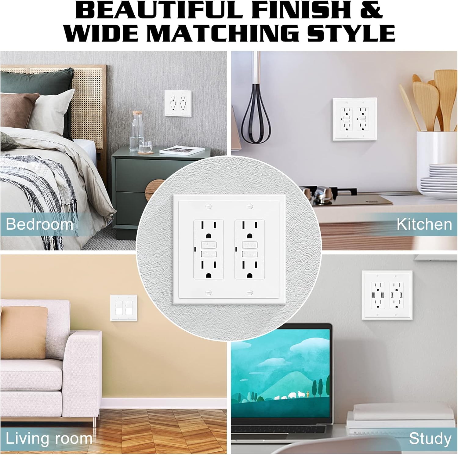 2-Gang Modern Edge Decorative Wall Plate Cover Switch Outlet Double Decorator Electrical Faceplate for Light Switches, Smart Switch, GFCI, Dimmers, Receptacle, USB Outlet (10 Pack, Double Decorator)