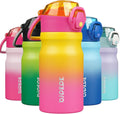 BJPKPK Water Bottle with Straw 14oz Insulated Water Bottles Reusable Stainless Steel Metal Thermal Flask with Leak Proof Lockable Lid and Carry Handle,Rainbow