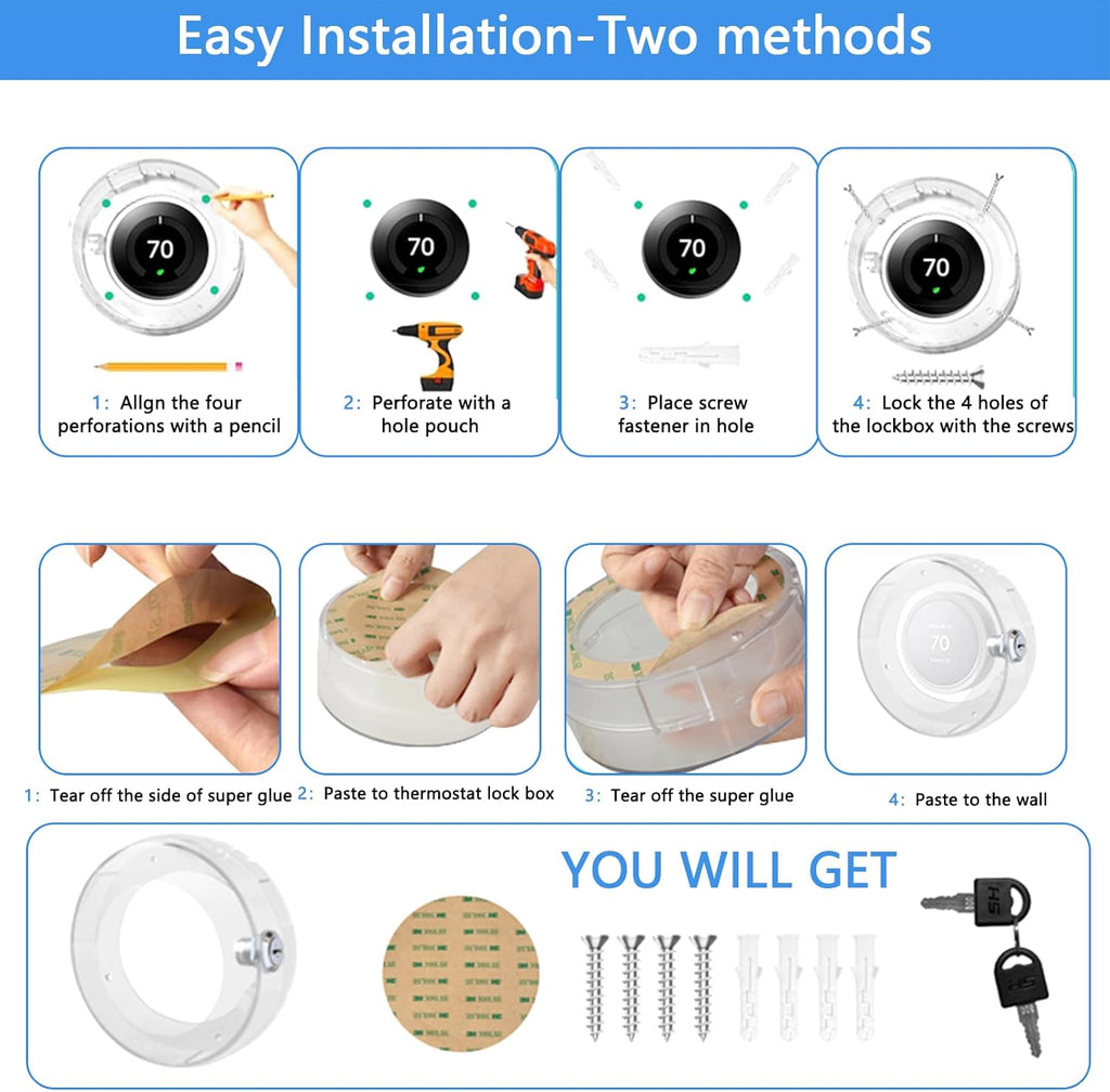 Round Thermostat Lock Case with Key, Upgraded,Thermostat Cover Universal, Thermostat Lock Case Clear, Wall Thermostat Guard, Fits Round Nest Thermostat(3.5x3.5x1.9 in) or Smaller