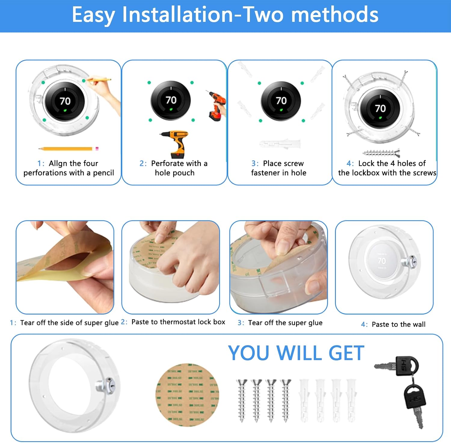 Round Thermostat Lock Case with Key, Upgraded,Thermostat Cover Universal, Thermostat Lock Case Clear, Wall Thermostat Guard, Fits Round Nest Thermostat(3.5x3.5x1.9 in) or Smaller