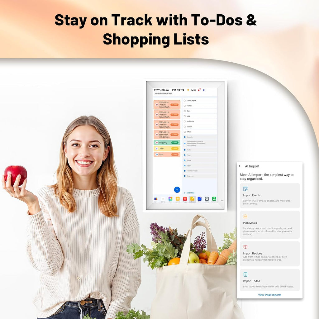 Digital Calendar 15.6" Smart Calendar&Chore Chart, 1920*1080 Interactive Touchscreen Electronic Calendar for Family Schedules, 64GB Wifi Meal Planner, Wall&Desk Mountable, 2025 Calendar-White