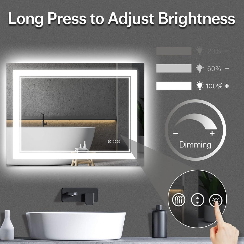 48x36 Inch Bathroom Mirror LED with Lights, Backlit and Front Lighted Anti-Fog Dimmable Memory Lighted Bathroom Vanity Mirror, Large Led Mirror for Bathroom