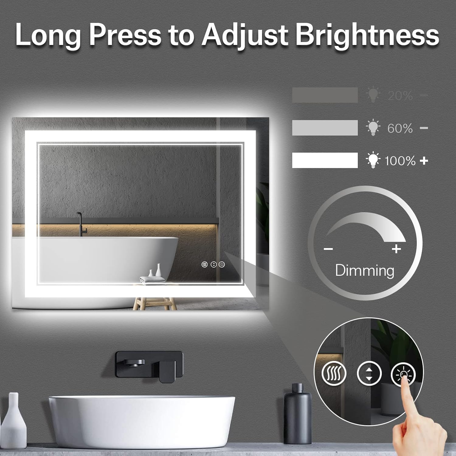 48x36 Inch Bathroom Mirror LED with Lights, Backlit and Front Lighted Anti-Fog Dimmable Memory Lighted Bathroom Vanity Mirror, Large Led Mirror for Bathroom