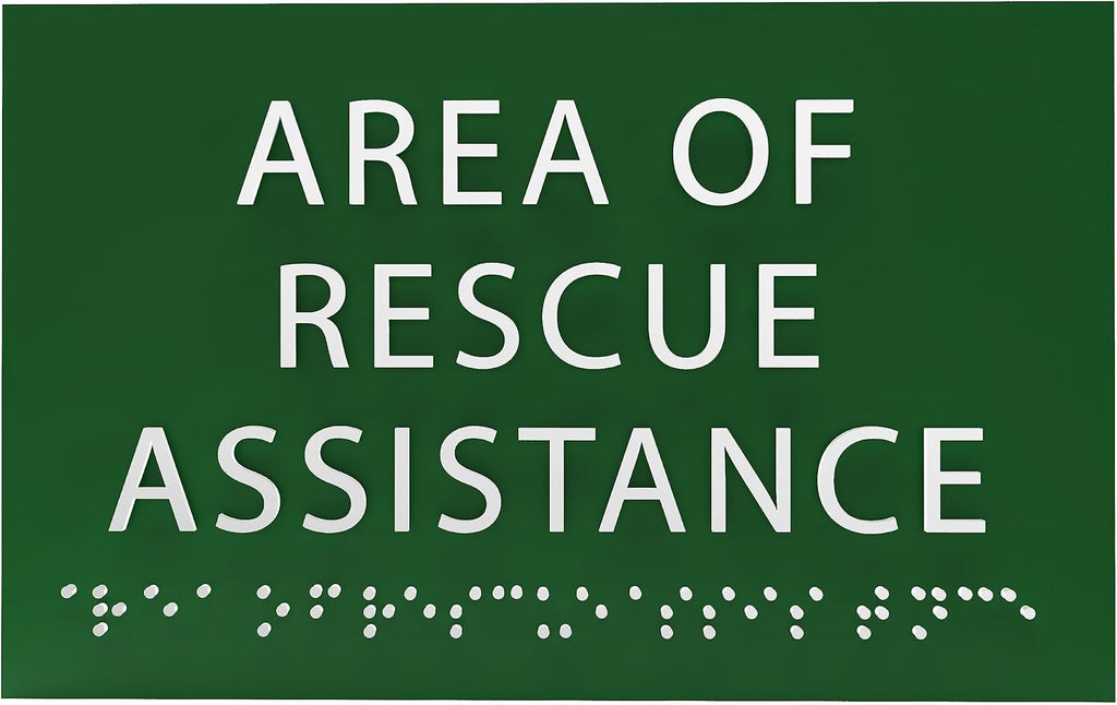 6" X4" Area of Rescue Assistance Sign- Tactile Graphics Grade 2 Braille Text ADA Compliant Sign |ADA Compliant Plastic Signs for Schools, Offices, Businesses, Apartments & Restaurants