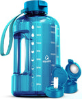 AQUAFIT 64 oz Water Bottle with Time Marker - Straw & Chug Lid - BPA Free Half Gallon Gym Water Bottle with Handle - Big Gallon Jug (Aqua, 64 Ounces)