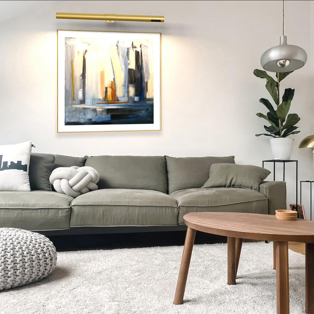 19.7inch Battery Operated Wireless Picture Light，Remote Control Painting Display Lights, Rechargeable Wall Lights with Three Modes and Power Display for Art Frame（Gold