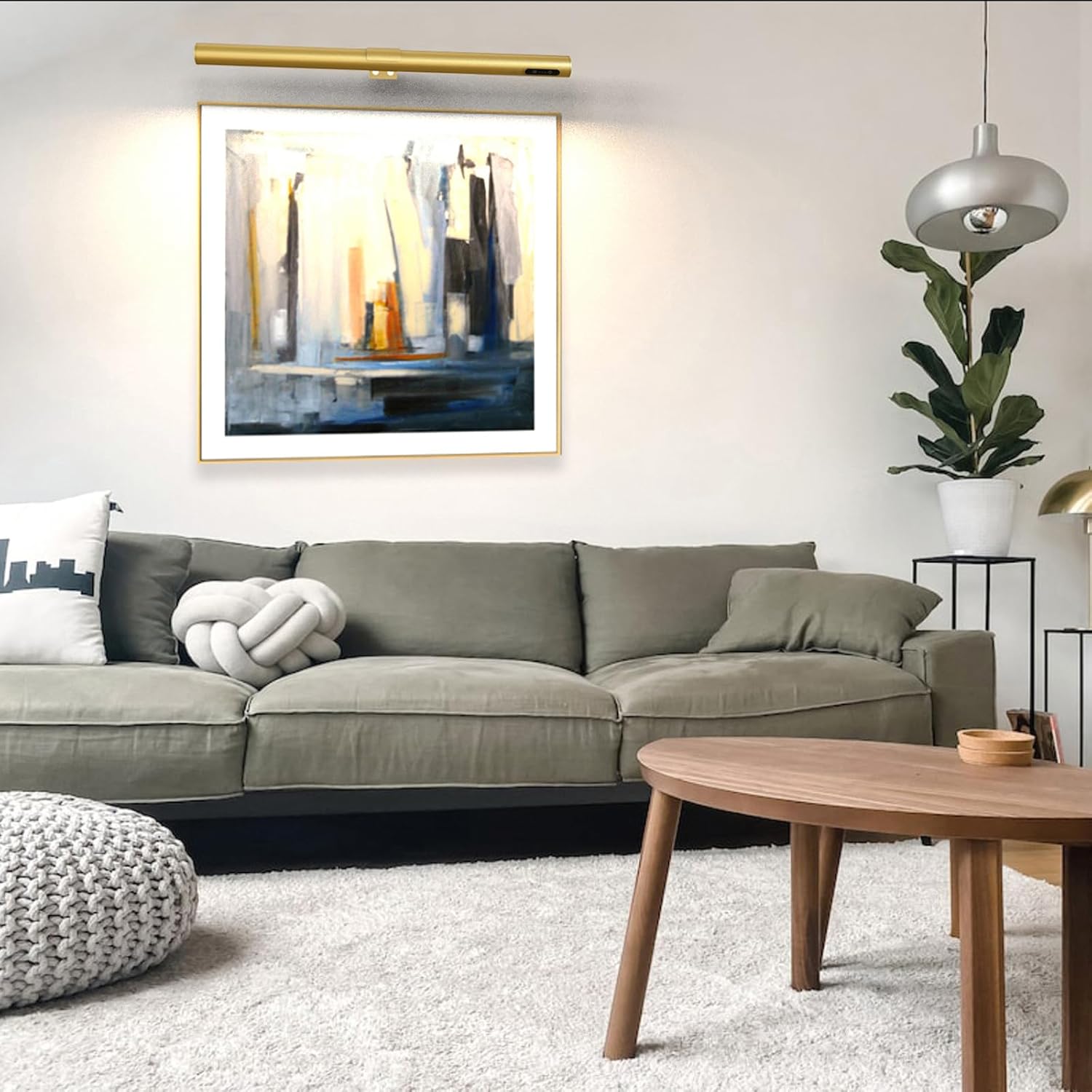 19.7inch Battery Operated Wireless Picture Light，Remote Control Painting Display Lights, Rechargeable Wall Lights with Three Modes and Power Display for Art Frame (Gold-2set)