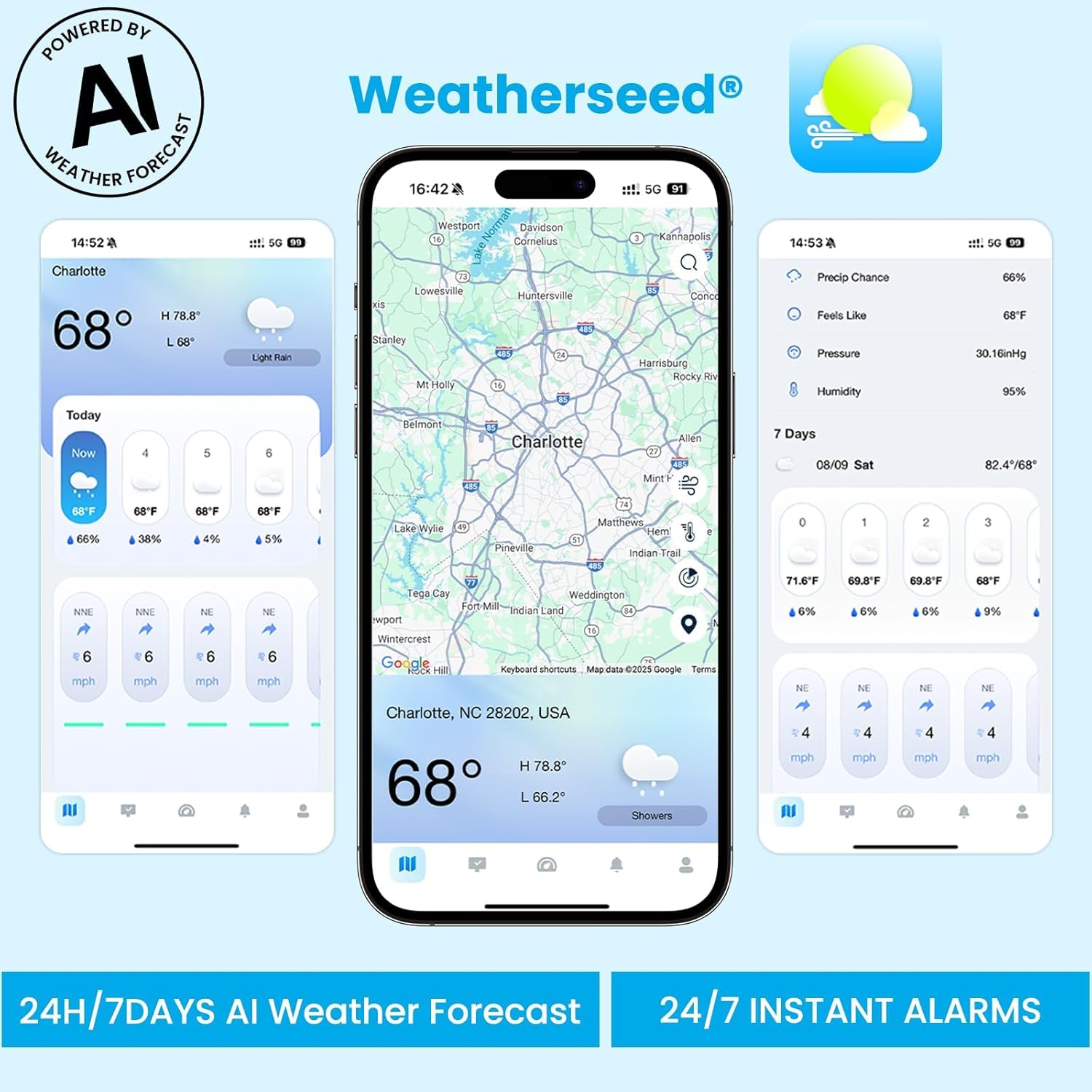 Sainlogic WiFi Smart Weather Station SA1 with 24H/ 7Days Accurate Weather Forecast by Weatherseed® AI, Email & App Notification Alert,Data Storage Export（Only 2.4G）