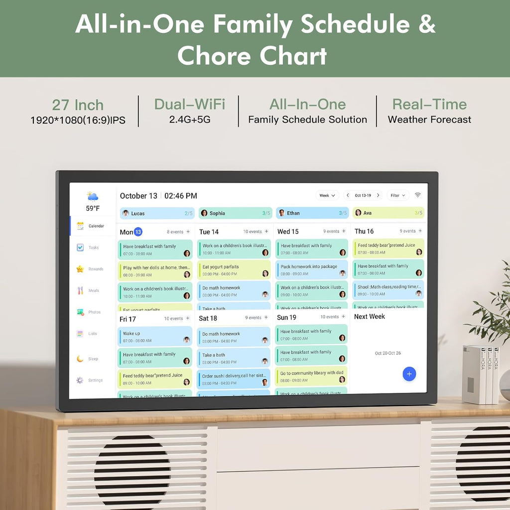 Digital Wall Calendar Chore-Chart-for-Business Planner - 27 inch Touchscreen Interactive Display Electronic Calendar for To Do List, Auto-Sync Calendars, Wall & Dask Mountable, Christmas Gifts for Mom