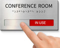 Conference Room Office Door Signs Do Not Disturb, In Use/Available Slider Sign with Raised Text & Grade 2 Braille, Conference Vacant Occupied Sign Brushed Aluminum/Silver