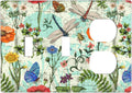Dragonflies Flowers Butterfly 3 Gang Toggle Toggle Outlet Outlet Light Switch Cover Decorative Wall Plate Cover For Home Living Bedroom Kitchen Decorative