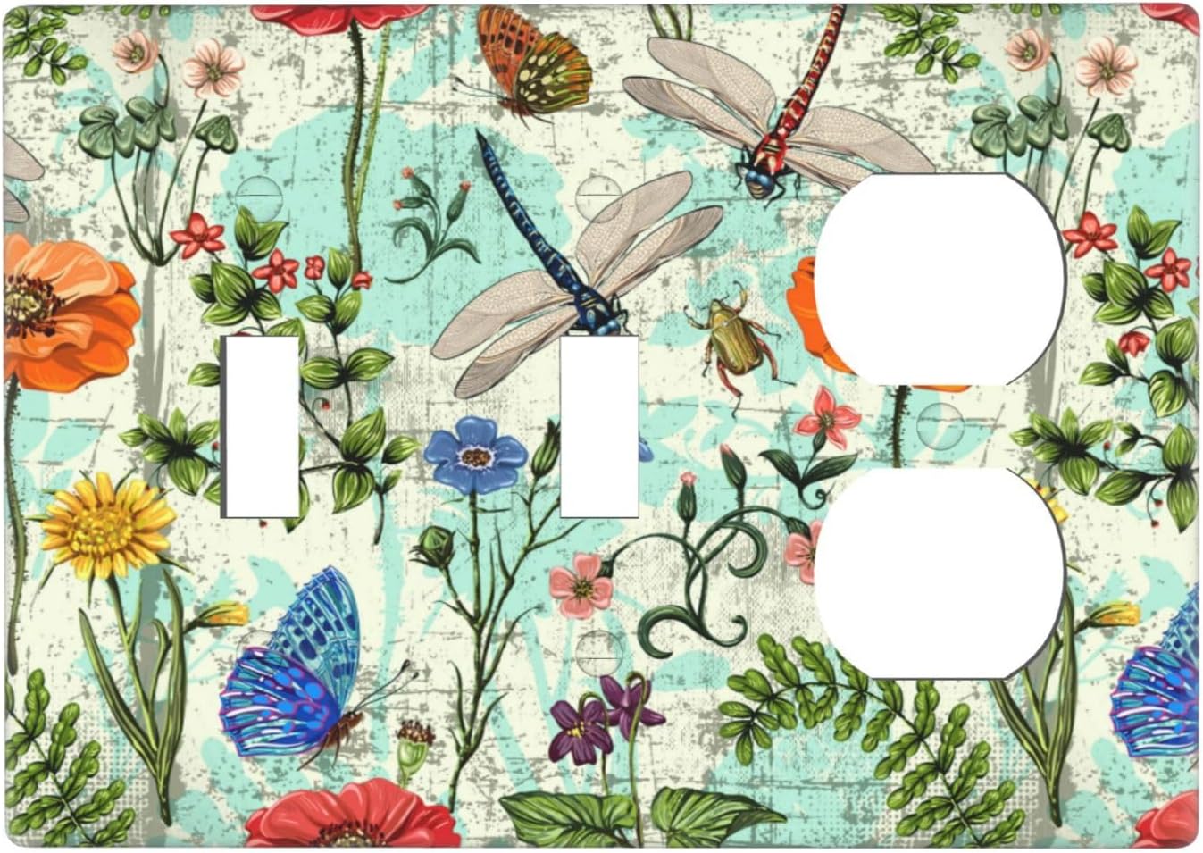 Dragonflies Flowers Butterfly 3 Gang Toggle Toggle Outlet Outlet Light Switch Cover Decorative Wall Plate Cover For Home Living Bedroom Kitchen Decorative