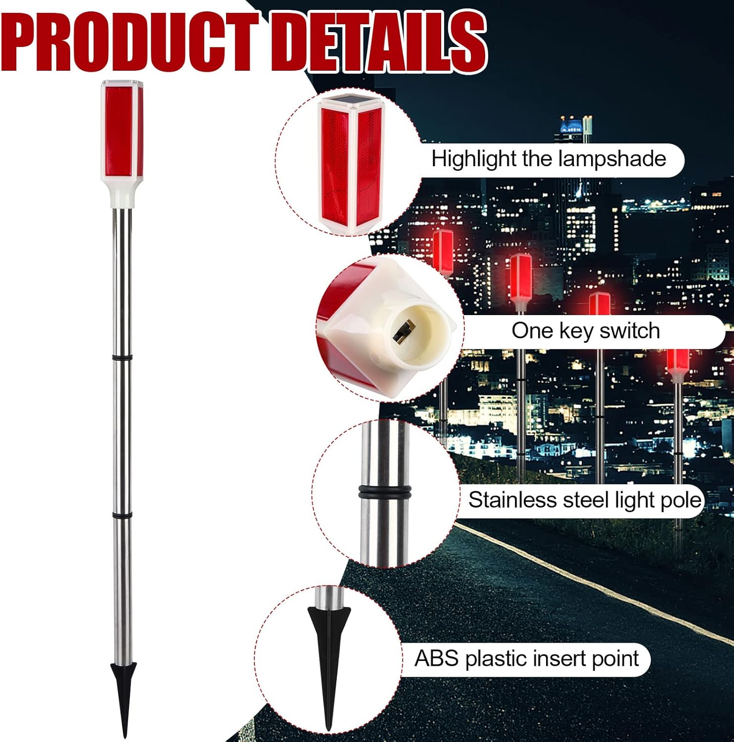 10PCS Solar Powered Driveway Markers - Reflective Red Landscape Reflectors for Snow, Road, Outdoor Yard, Parking, Sidewalk