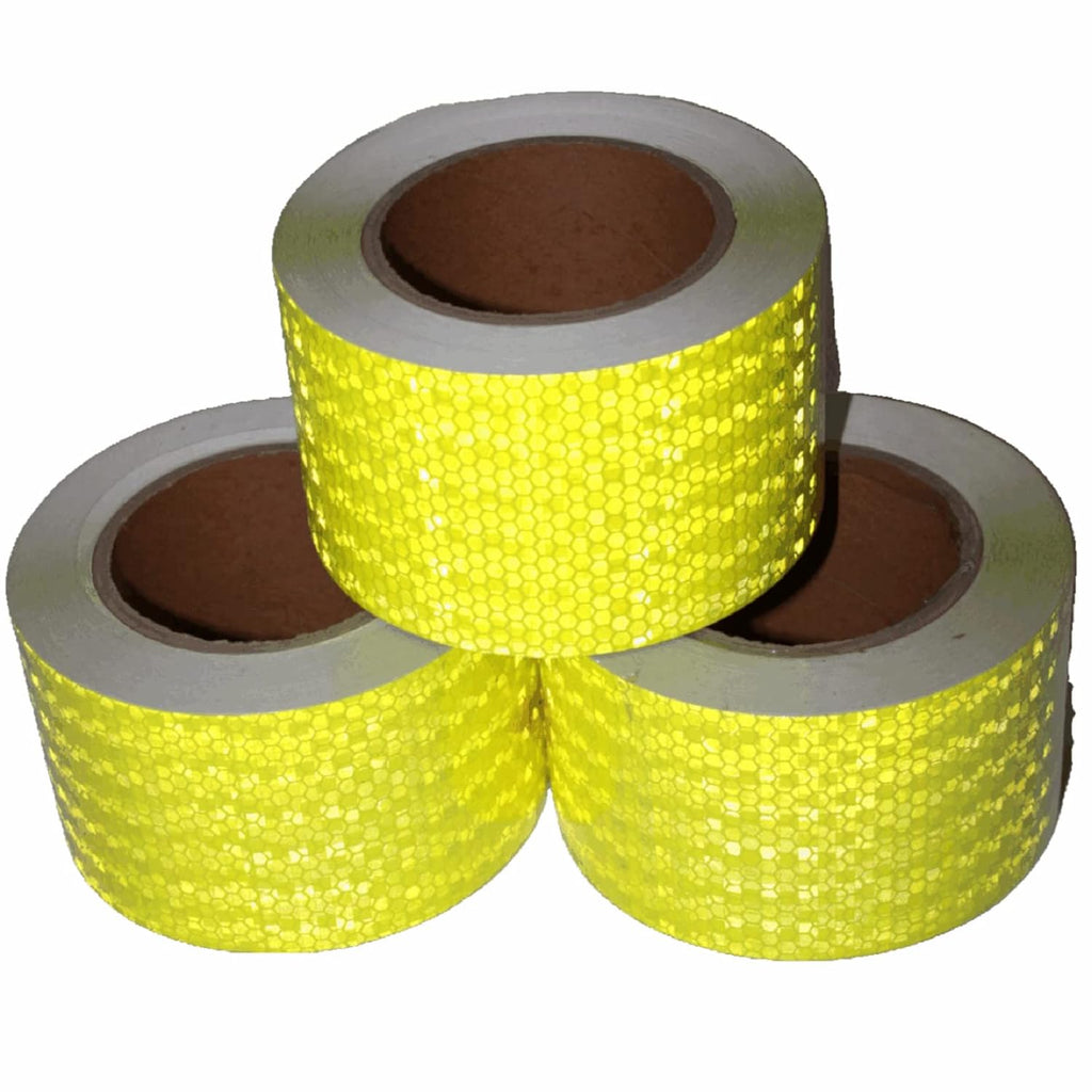 Fluorescent Yellow Reflective Tape Outdoor Waterproof 3 inch Wide, High Visibility Warning Safety Industrial Marking Tape (68 feet,3 Rolls)