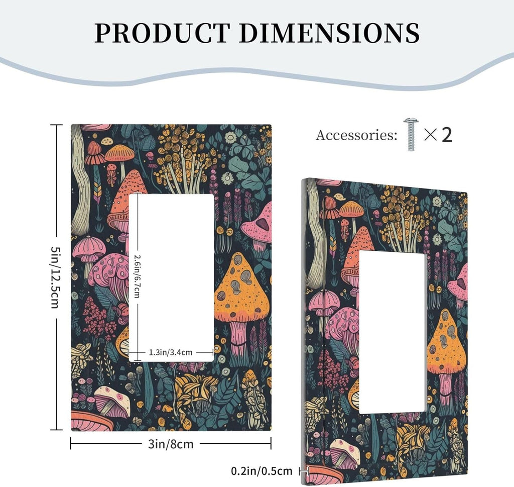 Decorative Light Switch Cover Multicolored Mushrooms Colorful Plant Single Rocker Personalized Wall Plate Switchplate 1 Gang Outlet Covers Decora Light Switch Plate for Home Decor