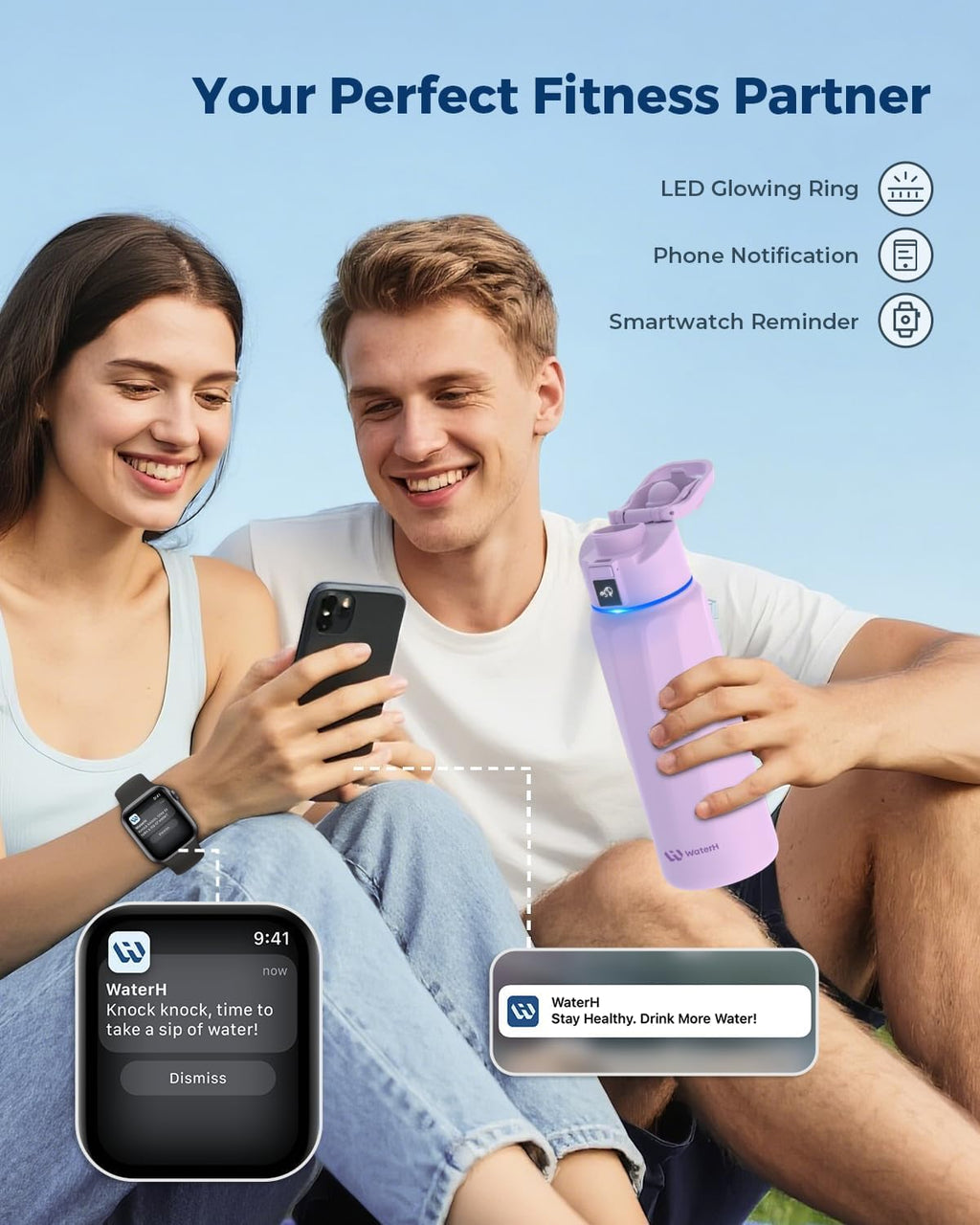 BOOST Smart Water Bottle with Reminder & Tracker, Double Wall Vacuum Insulated Bottles Stainless Steel, 32oz BPA-Free Wide Mouth for Gym, Office, School, Ideal Gift for Christmas, New Year