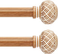 2 Pack Wood Curtain Rods for Windows 28 to 48 Inches, Decorative 1'' Diameter Heavy Duty Adjustable Rustic Farmhouse Drapery Pole with Boho Imitation Wooden Grain Finials, Size: 30''-60'', Brown