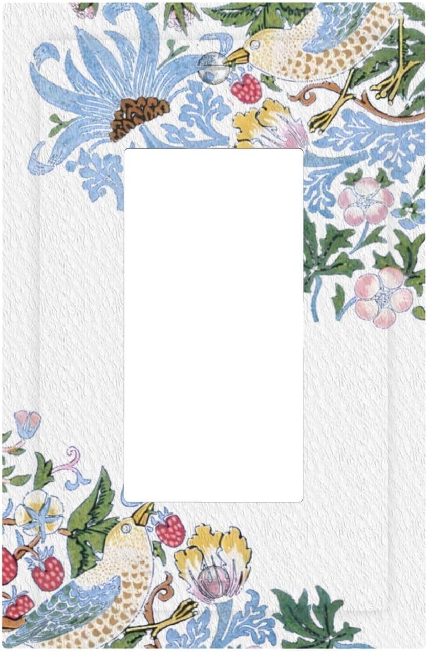 Decorative Outlet Covers Retro Morris Strawberry Rustic Plant Bird 1 Gang Single Decora GFCI Device Light Switch Covers Plate 1 Rocker Wall Plate Jumbo Faceplate