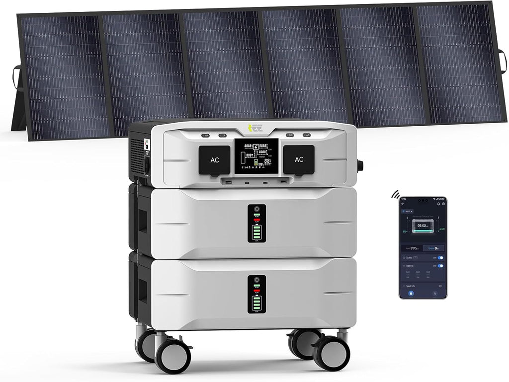 IEE SP5000 Solar Generator 5000W, 5120Wh Power Station with 500W Solar Panel, 5 AC Outlets(9000W Surge), 120V/240V Dual Voltage, LiFePO4 Battery for Home Backup Outdoors Camping RV Emergency