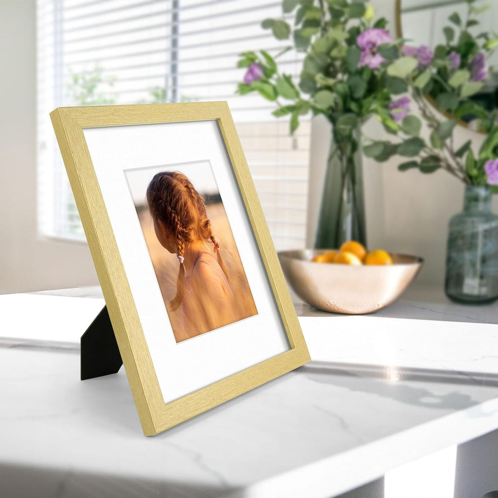 Golden State Art, 9x12 Picture Frame with Mat for 6x8 - High Definition Glass Wall Mounting Horizontal Vertical Display (Gold, 2 Pack)