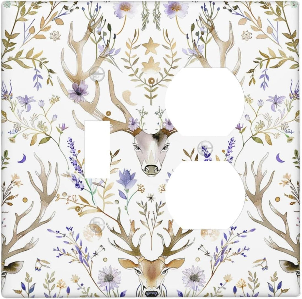 Wallplates Gothic Retro Floral Damask Elk Wild Flower 1 Toggle 1 Duplex Switch Plate Electrical Gfci Faceplate Decorative Light Switch Covers For Bed Room Living Room Decor