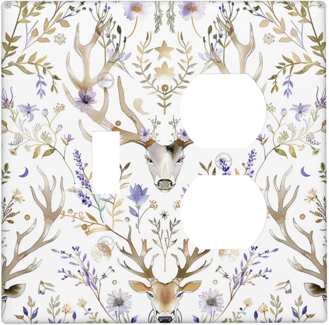 Wallplates Gothic Retro Floral Damask Elk Wild Flower 1 Toggle 1 Duplex Switch Plate Electrical Gfci Faceplate Decorative Light Switch Covers For Bed Room Living Room Decor