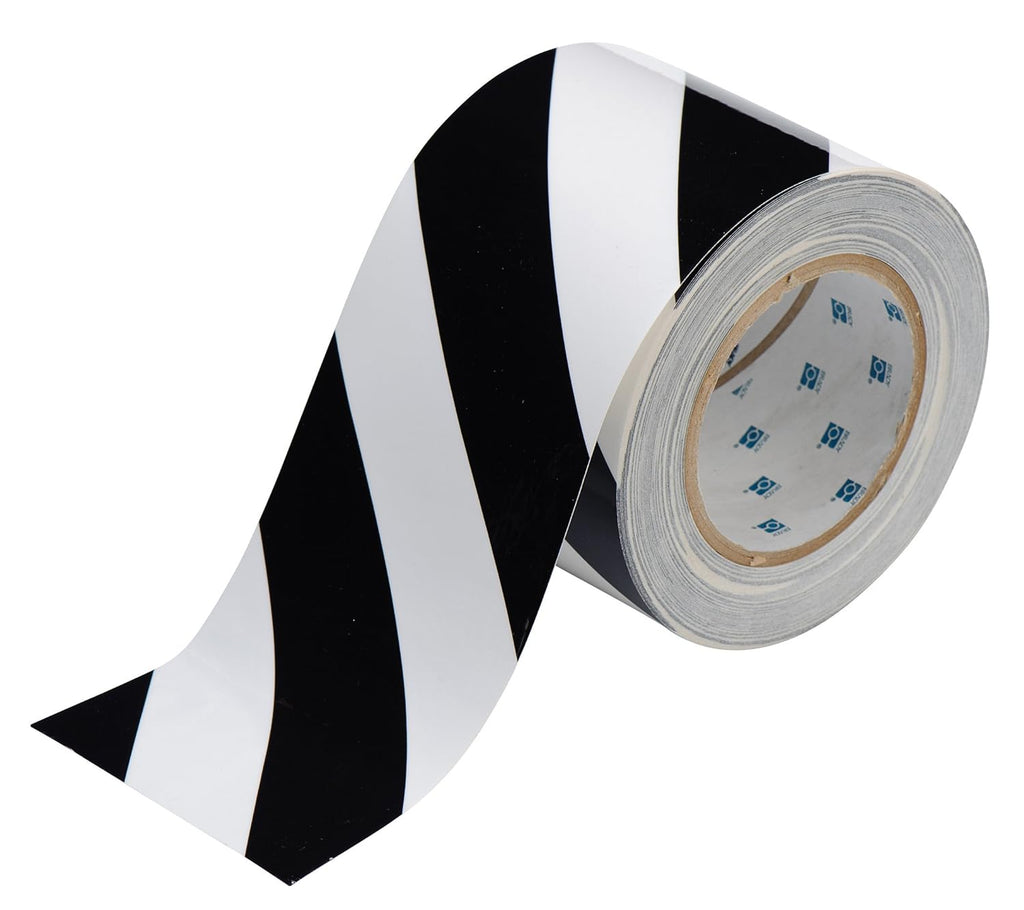 Brady - 104349 ToughStripe Nonabrasive Diagonal Stripes Floor Marking Tape, 100' Length, 3" Width, Black and White (Pack of 1 Roll)