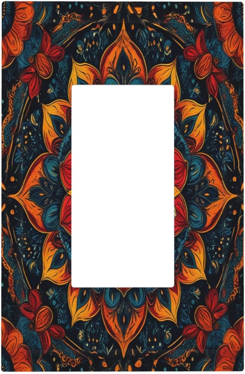 Outlet Covers Boho Colorful Mandala 1 Gang Wall Plates Single Rocker Light Switch Covers Decorative Switch Plates Electrical GFCI Panel Covers for Home Office Decor 5 X 3 IN