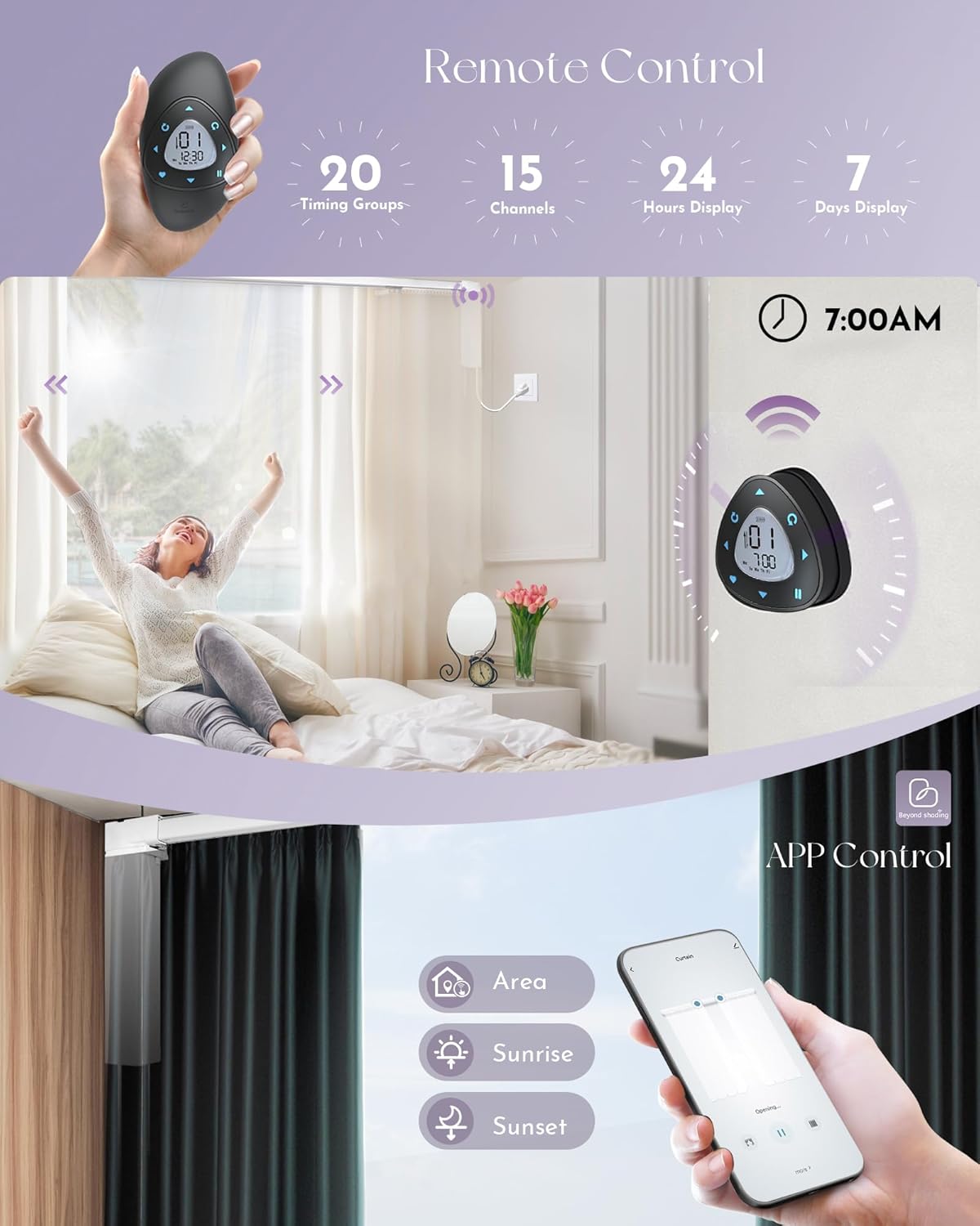 Graywind Smart Curtain Track Retractable Motorized Curtain Rail Compatible with Alexa Google Easy to Control by Voice, App, Remote (70" to 118" Width)