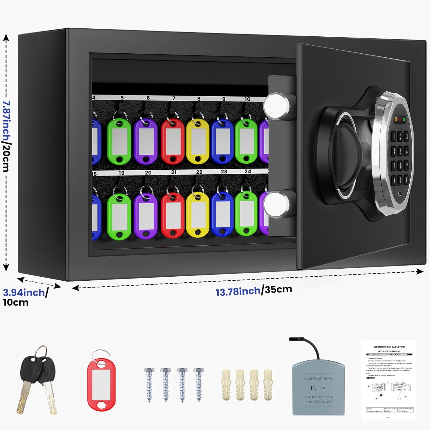 28 Keys Combination Lock Key Cabinet, Anti-Theft Key Lock Box with Key Tags, Key Organizer Wall Mount for Car Garage House Rental Office Business
