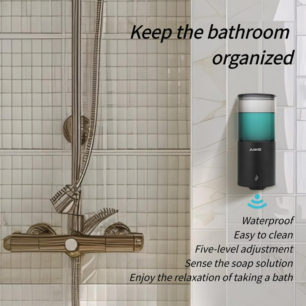 AIKE Automatic Wall Mount Liquid Soap Dispenser for Home and Commercial Bathroom 13.5oz IPX7 Waterproof,Matte Black Stainless Steel