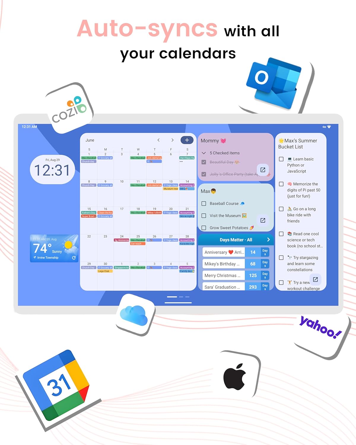 24 Inch Digital Planner Wall Planner Touch Screen Chore Chart Syncs All Android Tablet Apps To Do List Notepad Electronic Smart Calendar Digital for Family Meal Planner Support Via App Store Wall Mount White (White, 24 Inch)