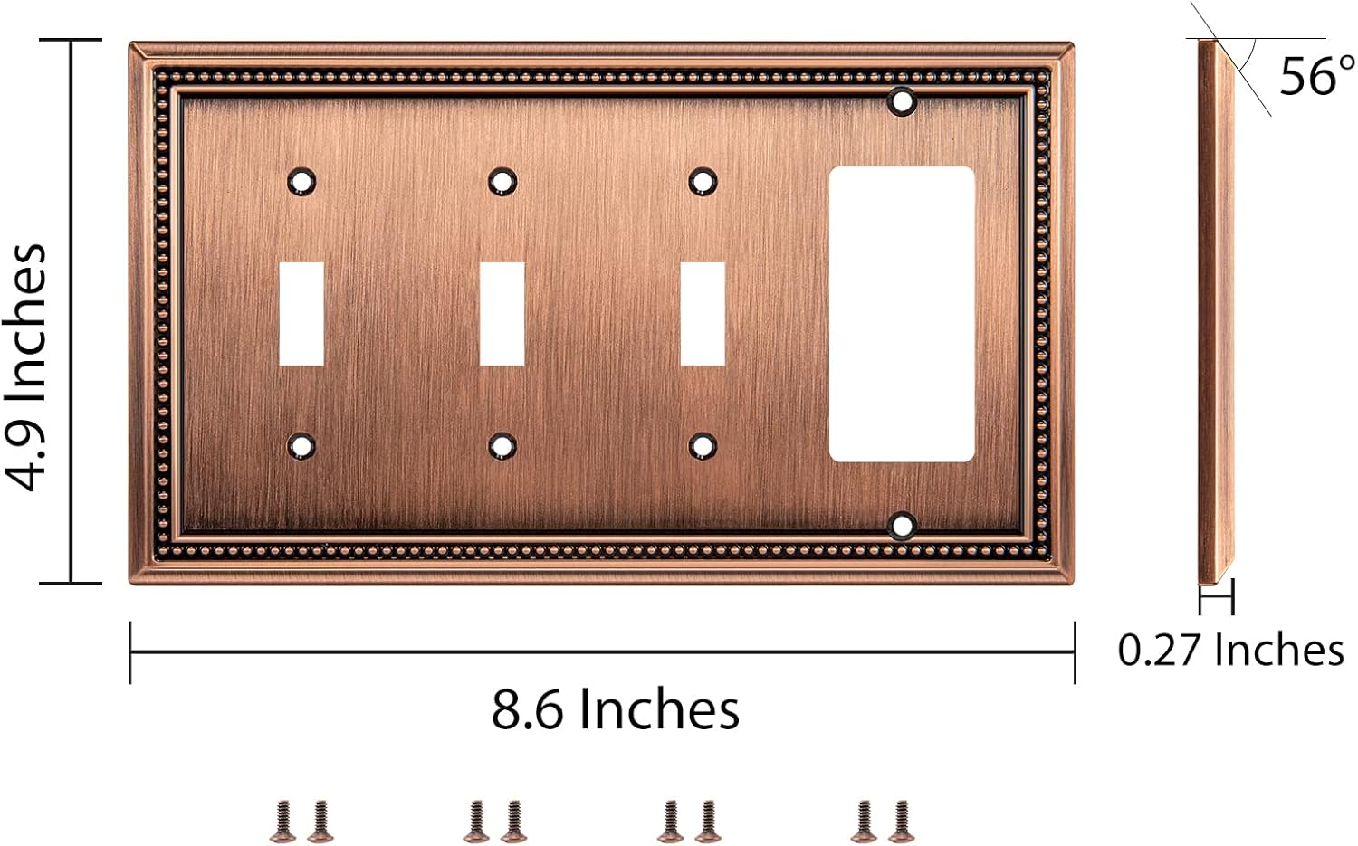 Henne Bery Sunken Pearls Heavy Duty Decorative Wall Plate Switch Plate Outlet Cover (Triple Toggle/Single Decorator, Antique Copper)