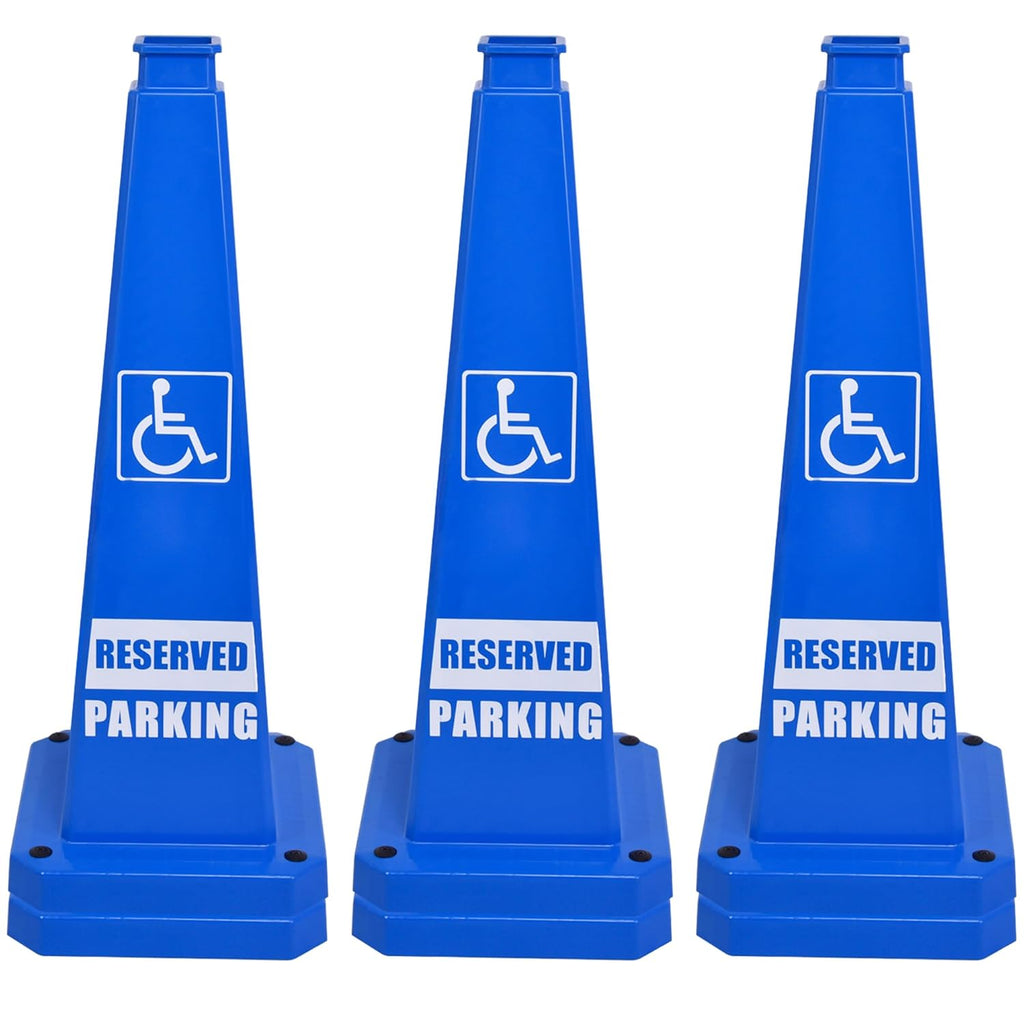 OrangeStar 6-Pack 28" Reserved Parking Cones, Large 4-Sided Message Safety Traffic Cones with Heavy Rubber Base for Indoor Outdoor Use, Parking Lot Control, Driveway Barriers, Blue