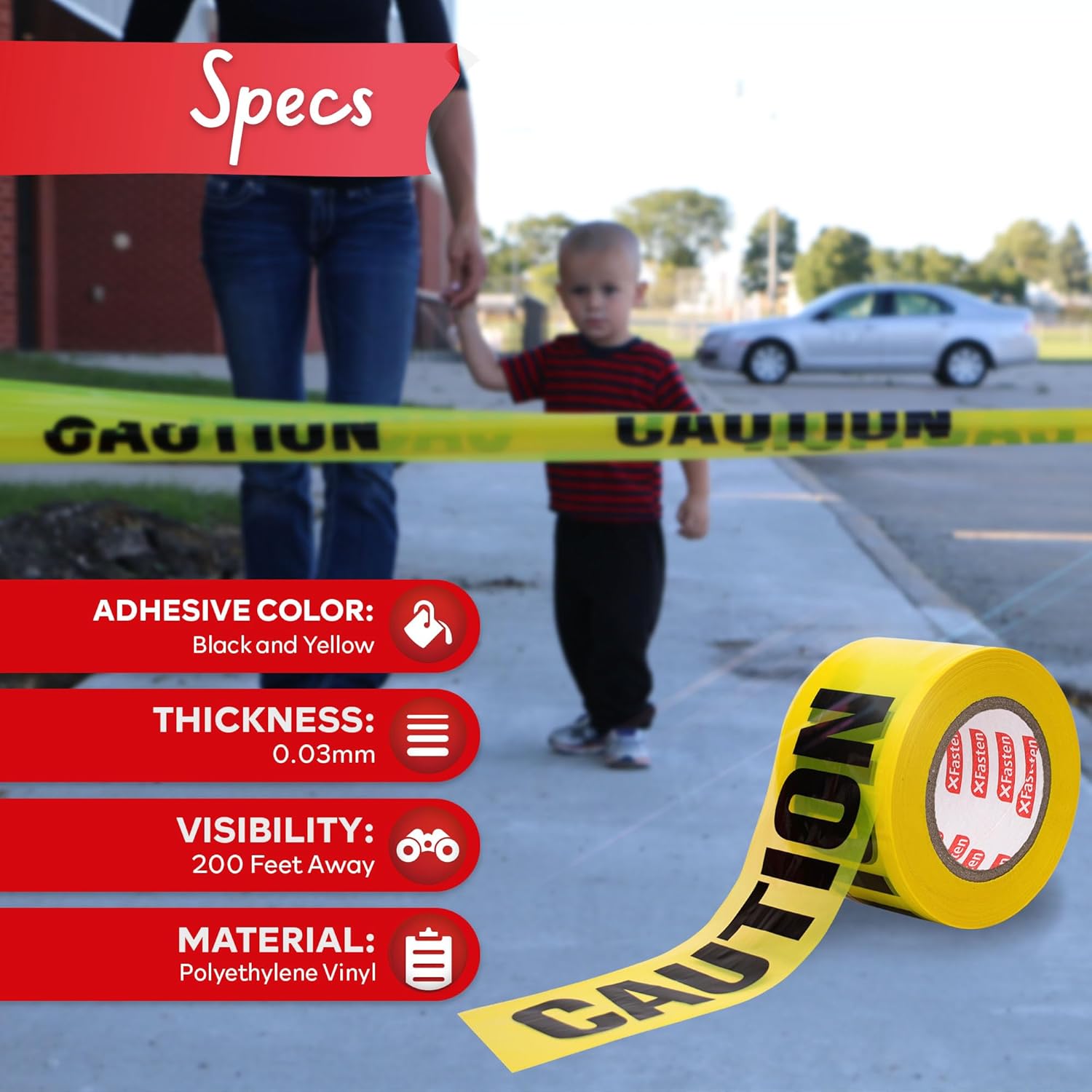 XFasten Yellow Caution Tape Roll, 3 in x 1000 ft, Thick and Durable Yellow Safety Tape for Barricades, Construction, Warning, and Hazard Areas – Easy to Loop, Weatherproof, and Fading-Resistant