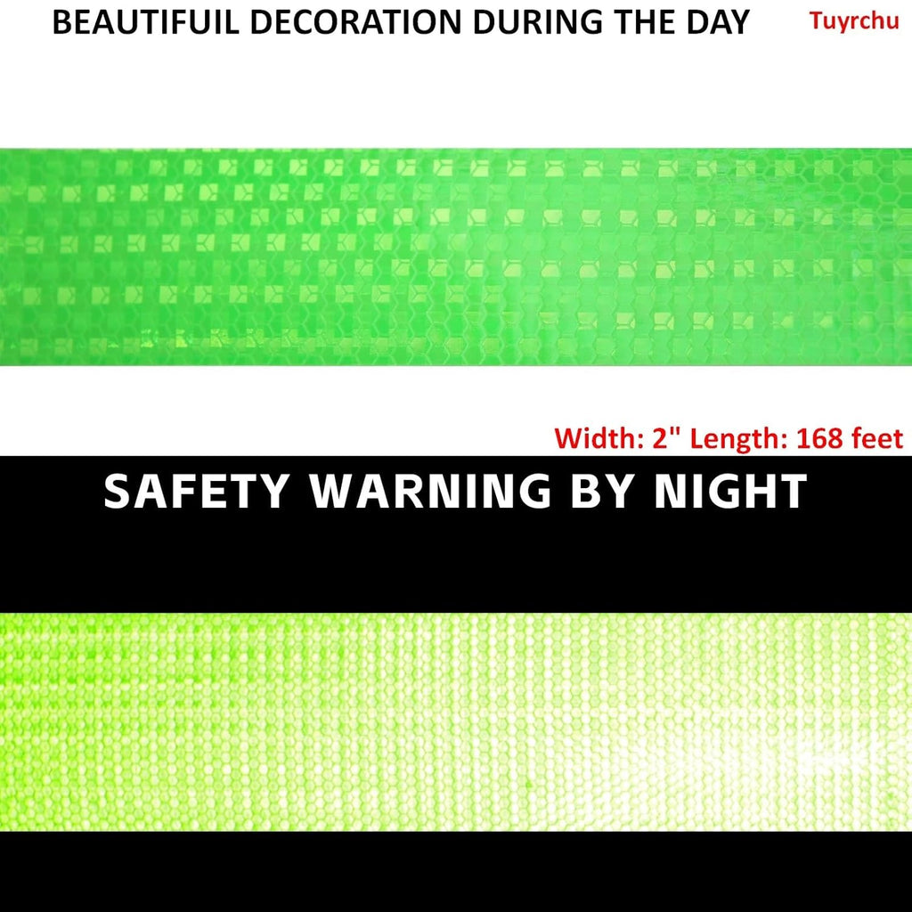 Green Reflective Tape Outdoor Waterproof 2 inch Wide, High Visibility Warning Industrial Marking Tape, Safety Stickers (168 feet)
