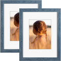 Golden State Art, 9x12 Picture Frame with Mat for 6x8 - High Definition Glass Wall Mounting Horizontal Vertical Display (Blue, 2 Pack)