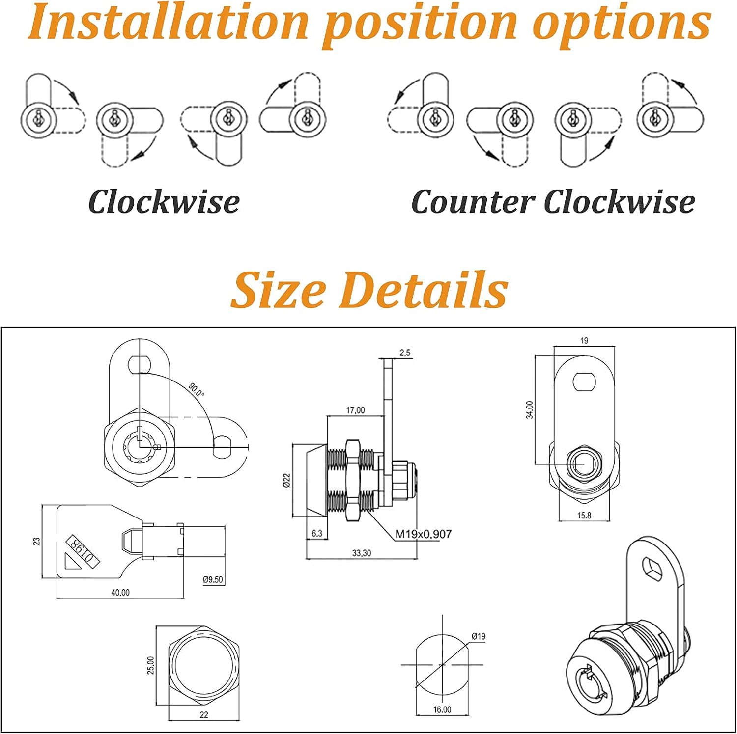2 Pack Tubular Cam Locks, Metal RV Storage Door Locks, Cabinet Locks with 5/8'' Cylinder, Atom Lock for Arcade Machine, Cash Door, Tool Box, Chrome Finish and Keyed Alike (5/8 Inch 90°)