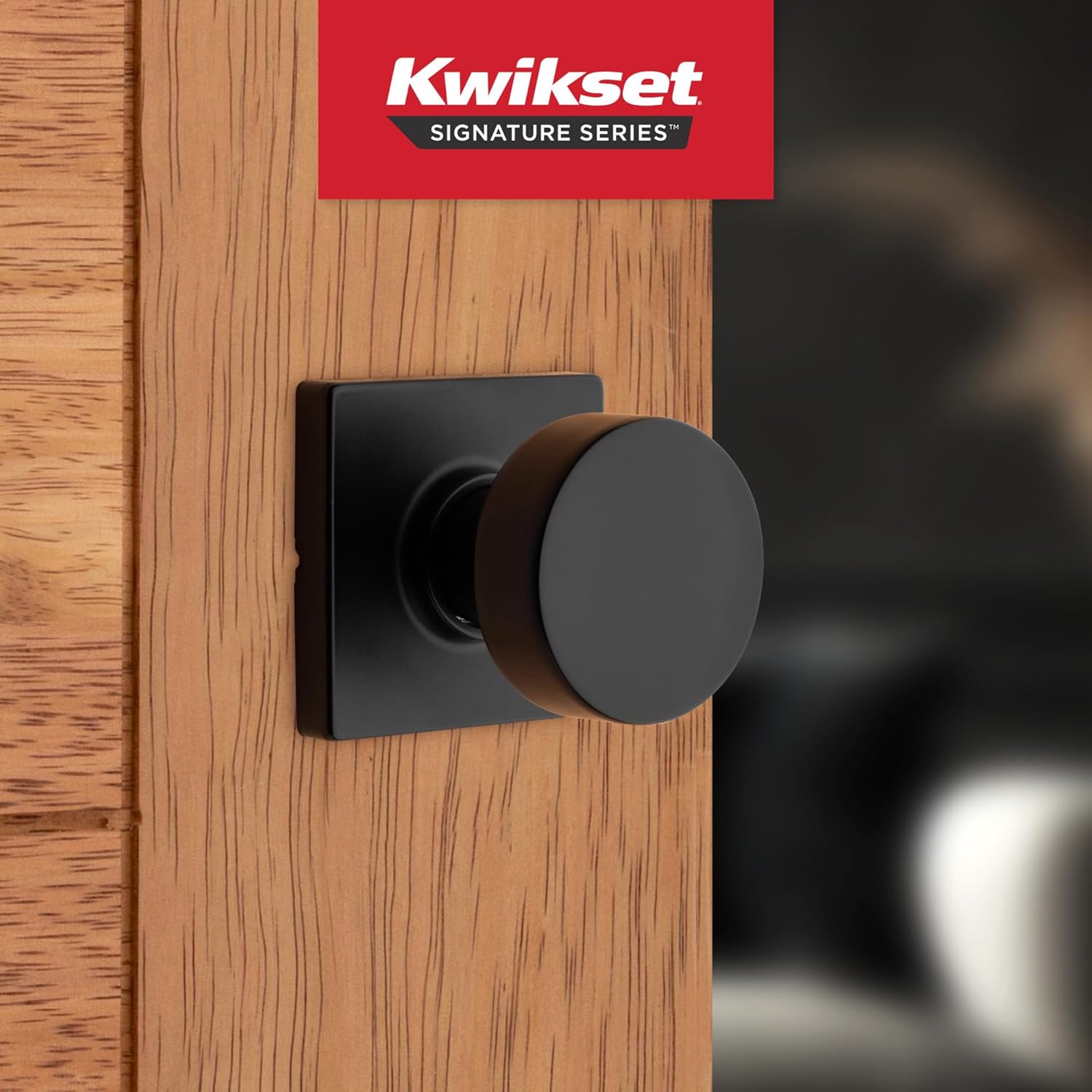 Kwikset Pismo Interior Passage Door Knob, Handle for Closet and Hallway Doors, Non-Locking Doorknob in Matte Black, with Microban Protection, Square Rose (Pack of 10)