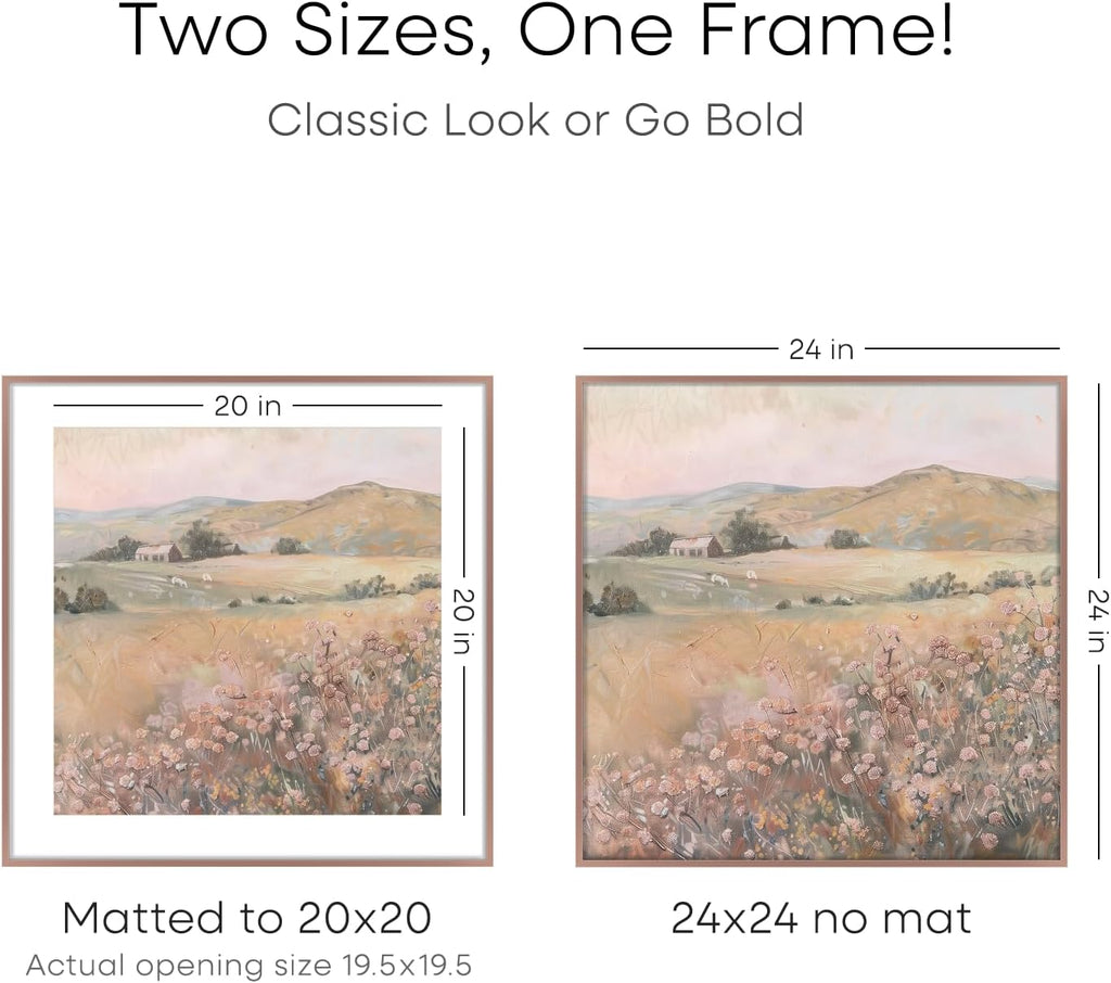 Homeforia 24x24 Picture Frame Mocha, High End Metal 24 x 24 Large Square Poster Frame Matted to 20 x 20 in Photo, 24by24 Thin Mocha Frames with Mat 20x20 inch Print, Tempered Glass, Wall Kit, Set of 1