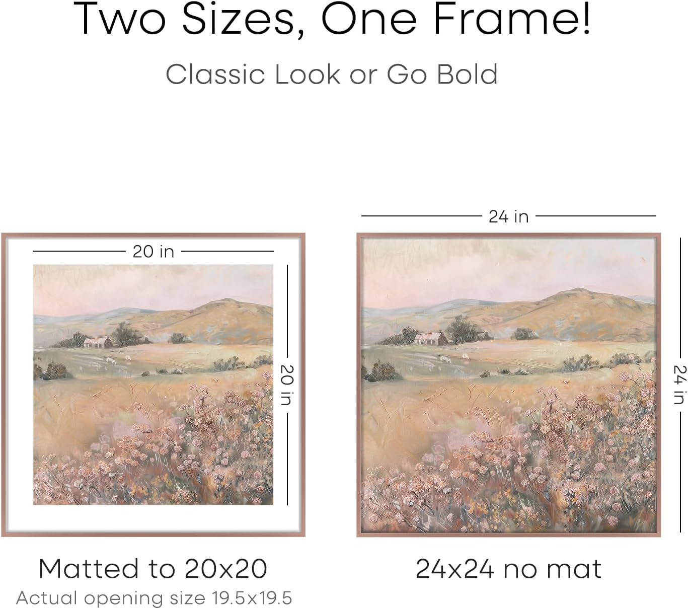 Homeforia 24x24 Picture Frame Mocha, High End Metal 24 x 24 Large Square Poster Frame Matted to 20 x 20 in Photo, 24by24 Thin Mocha Frames with Mat 20x20 inch Print, Tempered Glass, Wall Kit, Set of 1