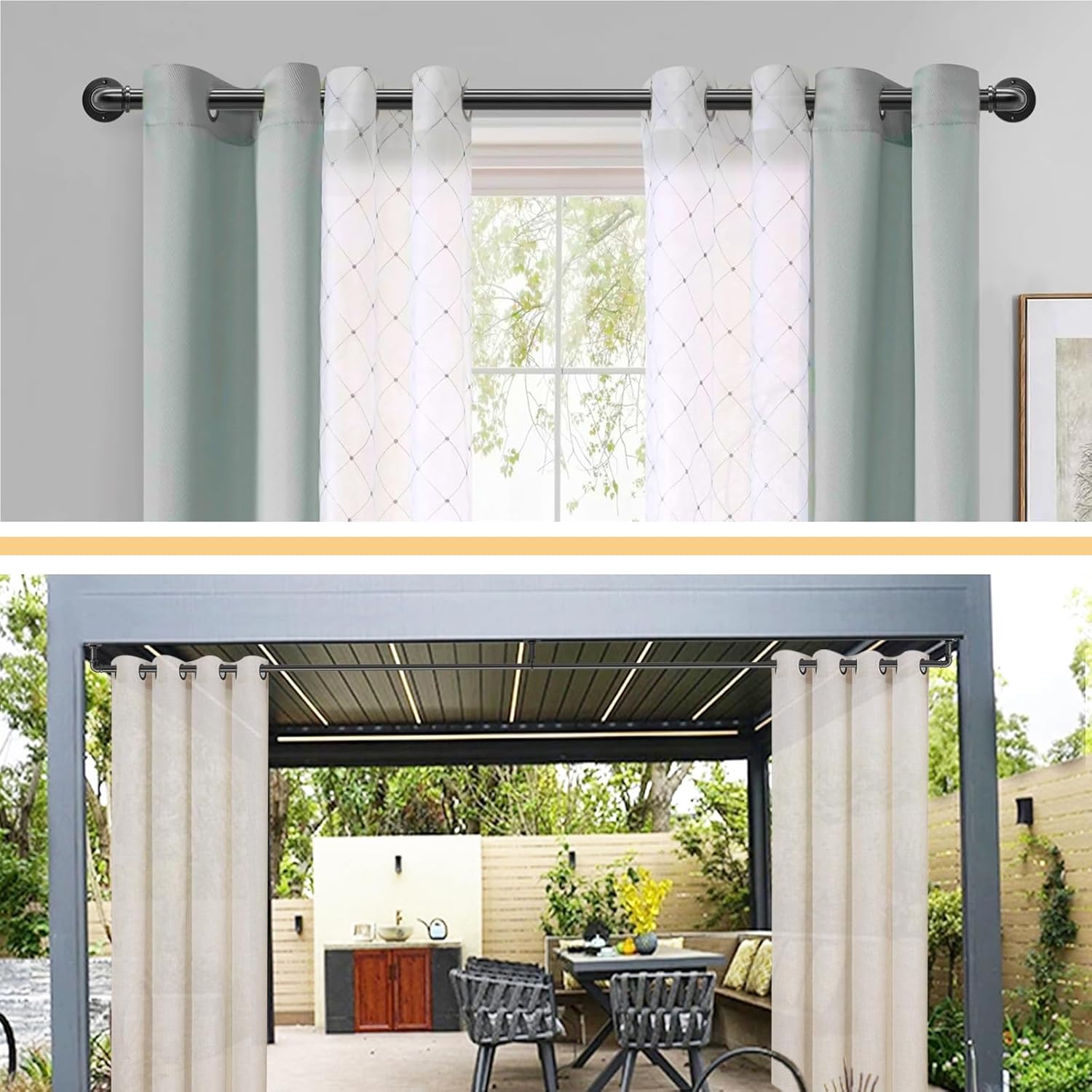 Industrial Curtain Rods 18 to 45 in,Wrap Around Rods, Adjustable Curtain Pole,1 in Diameter Pipe Wall or Ceiling Mounted,for Living Room(Antique Nickel 18” to 45”)