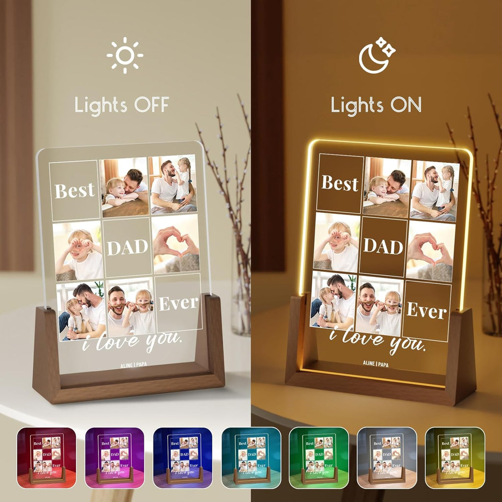Personalized Dad Gifts for Fathers Day, Custom Fathers Day Gift from Daughter Son Kids, Customized Dad Gifts for Husband from Wife, Unique Best Dad Picture Frame with Your Photos