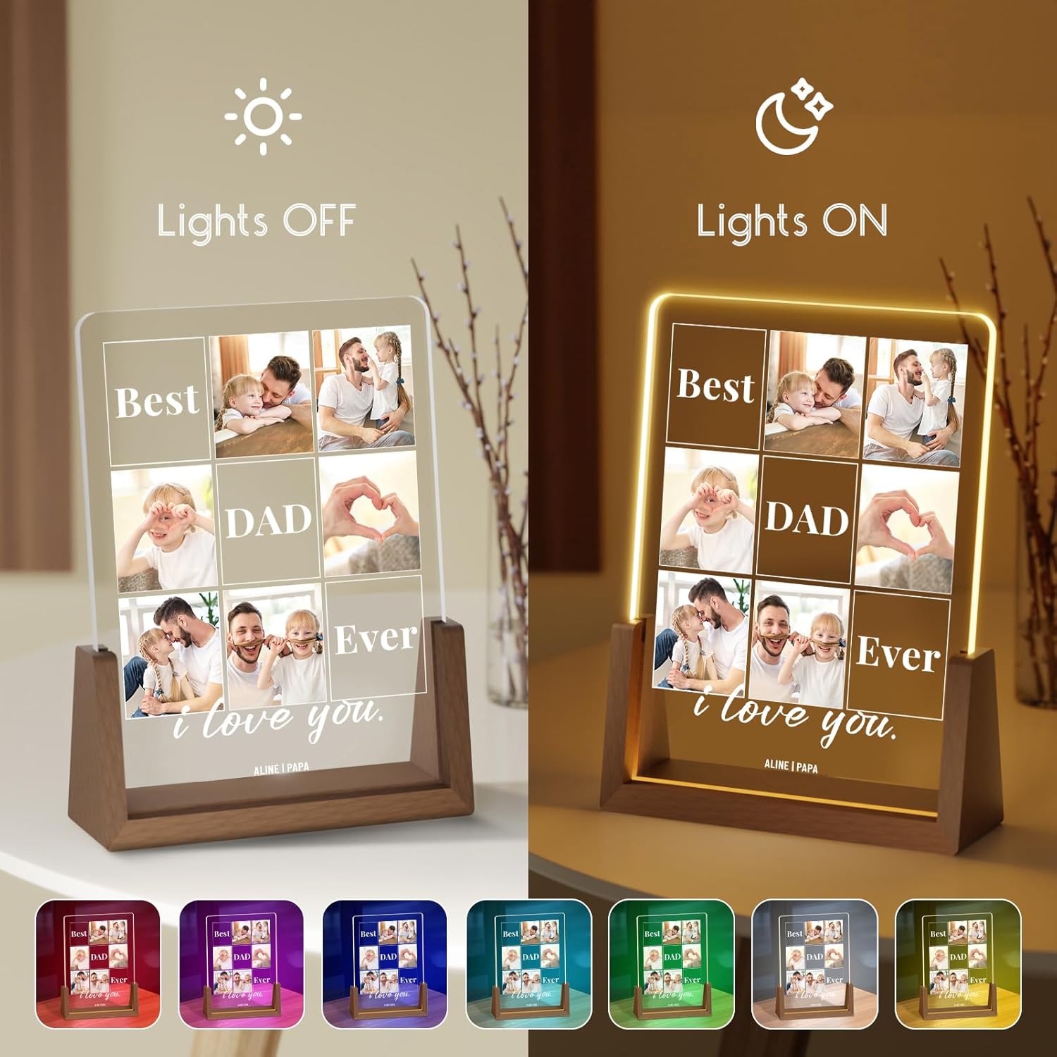 Personalized Dad Gifts for Fathers Day, Custom Fathers Day Gift from Daughter Son Kids, Customized Dad Gifts for Husband from Wife, Unique Best Dad Picture Frame with Your Photos
