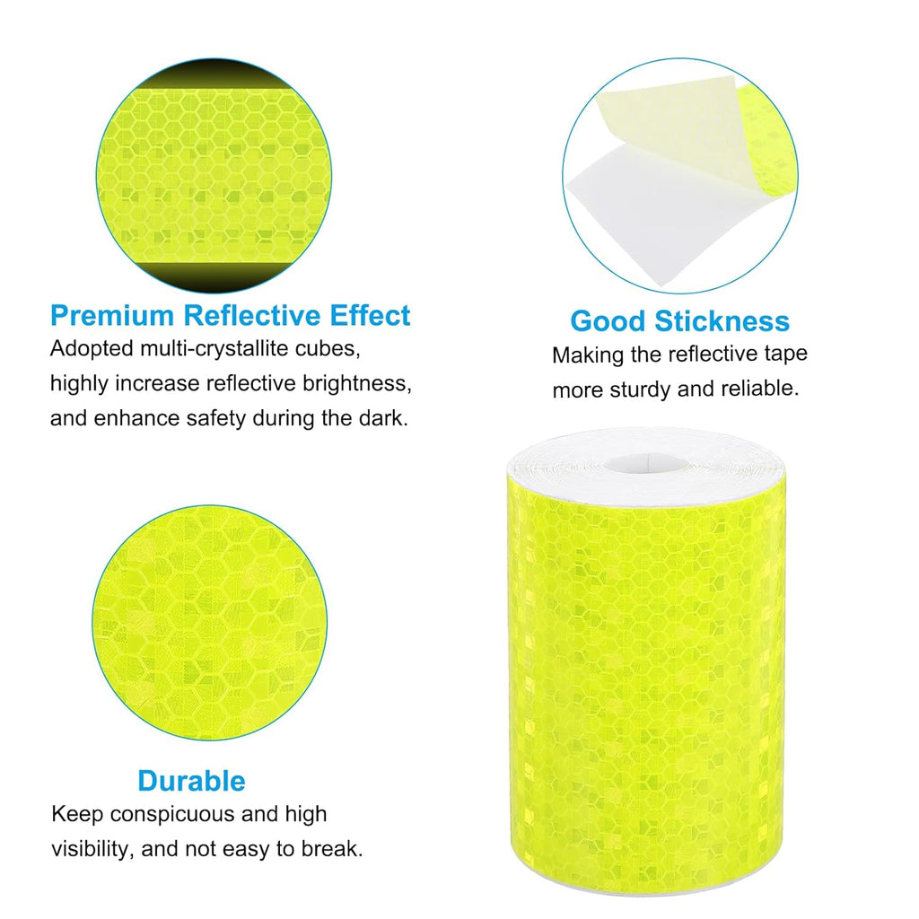 PATIKIL 4 Inch x 33 ft Reflective Tape, 1 Roll Waterproof Self Adhesive High Visibility Caution Warning Safety Tape Reflector with Scraper for Trucks Trailers Cars, Bright Yellow