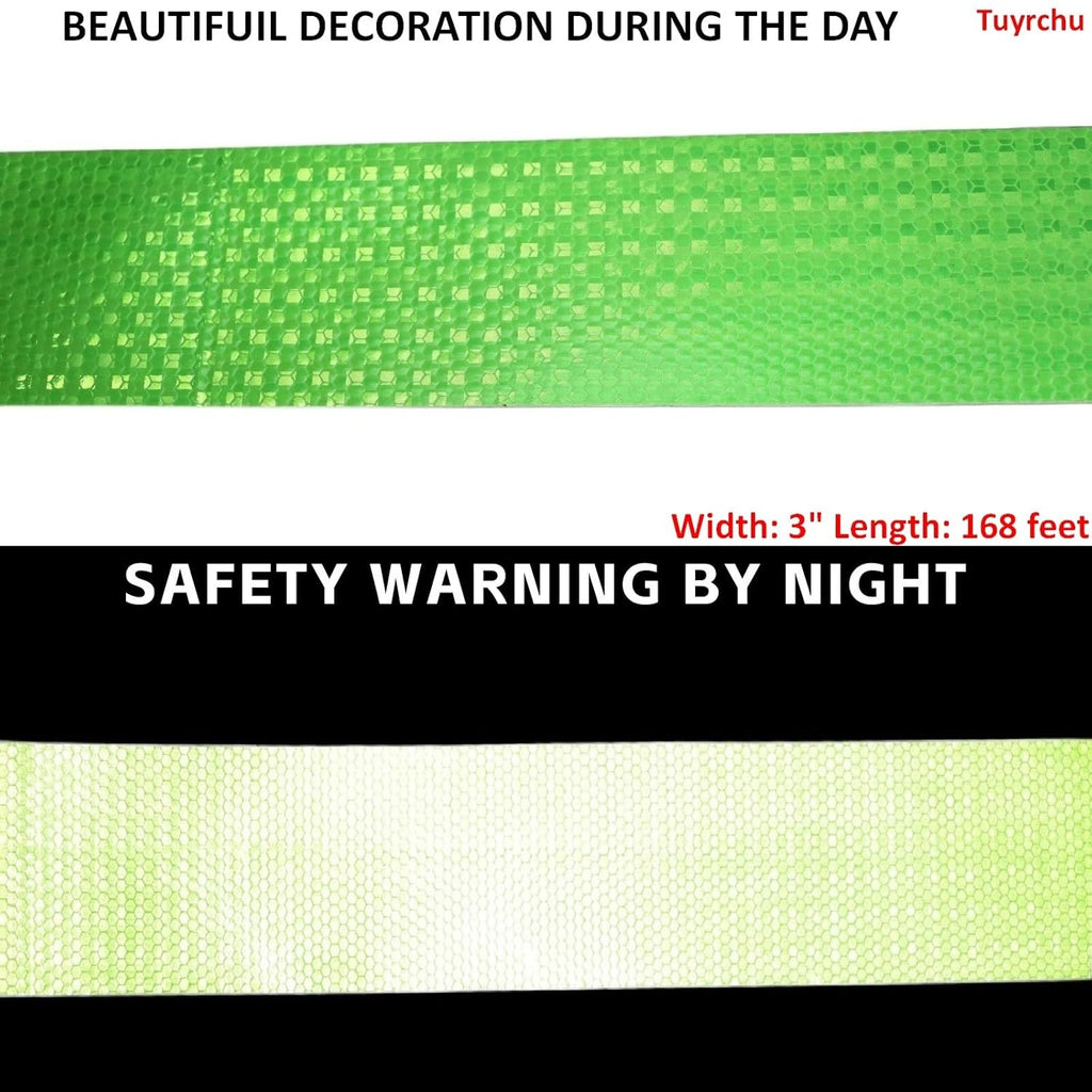 Green Reflective Tape Outdoor Waterproof 3 inch Wide, High Visibility Warning Industrial Marking Tape, Safety Stickers (168 feet)