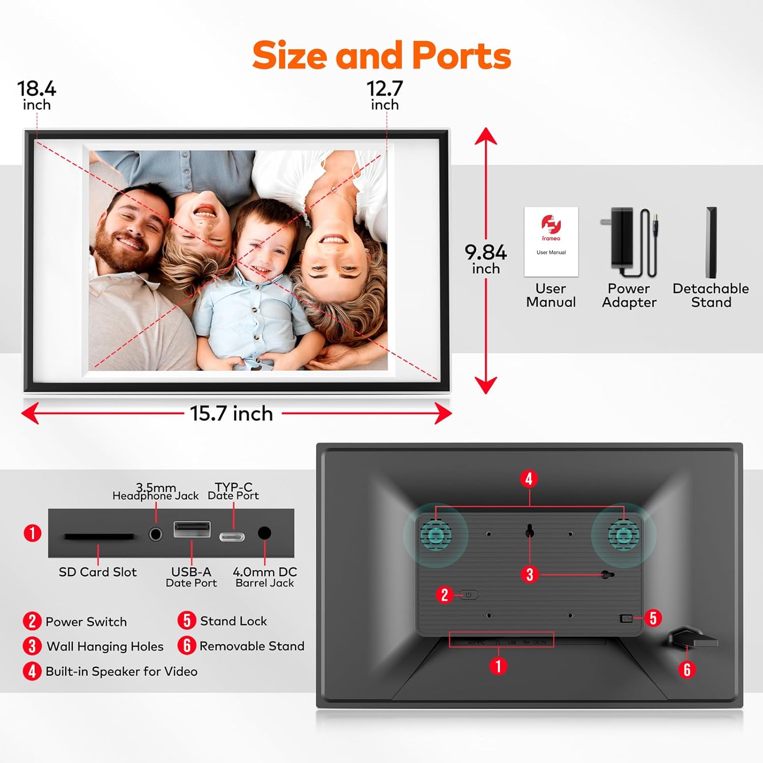 Frameo Digital Picture Frame 12.7'' 64GB Photo Frame, 1440 * 1080P IPS Touch Electronic Picture Frame, Auto-Rotate Tabletop&Wall Mounted,USB&SD Card, Sharing Photos/Videos via Free App from Anywhere