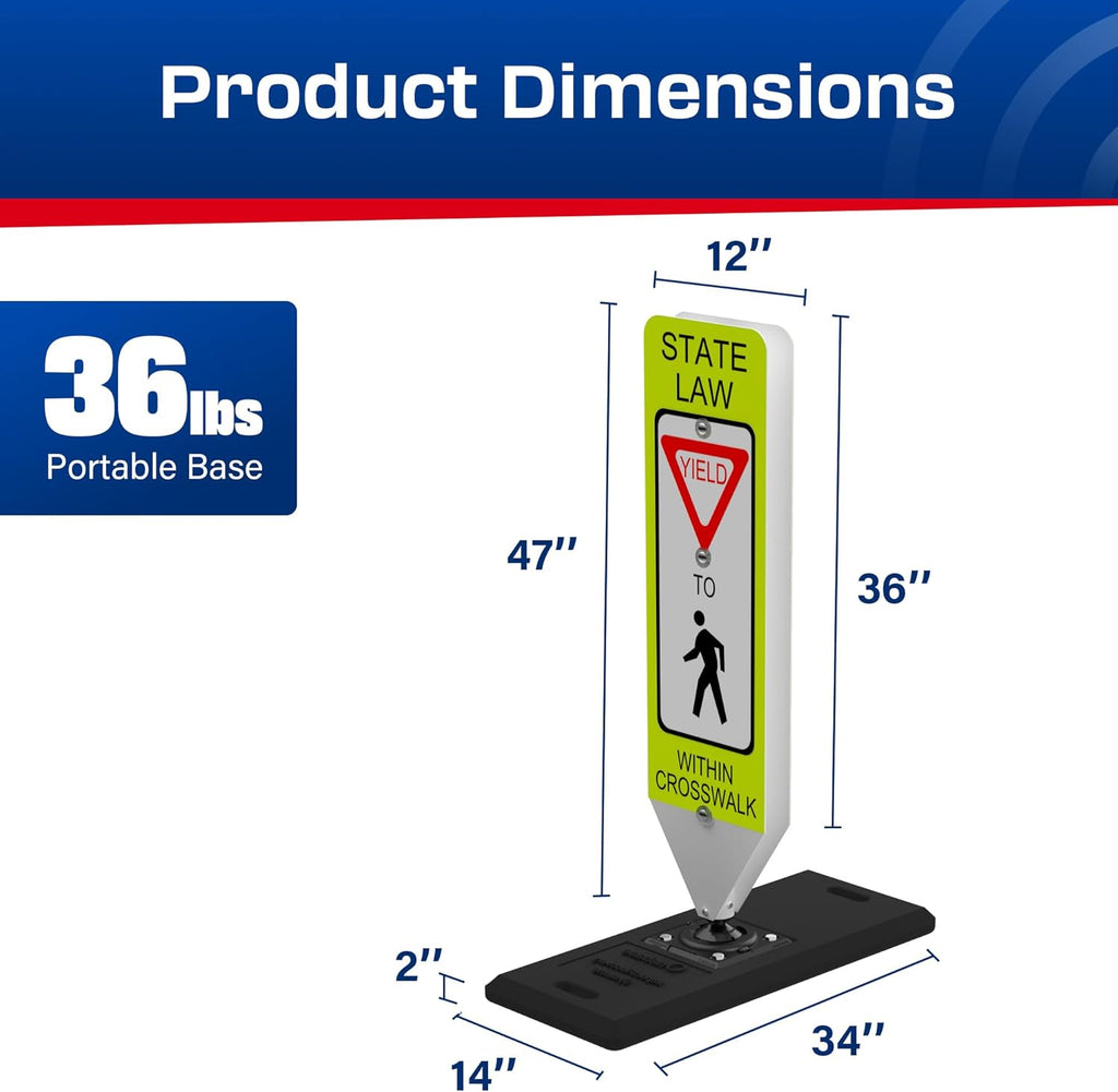 Impact Recovery - In-Street Pedestrian Crossing Signs - Street Sign - Road Safety Yield Sign with Portable Base
