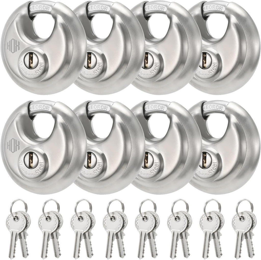 Heavy Duty Padlock with Key – 70mm Stainless Steel Commercial Discus Keyed Lock, High Security, 8 Pack