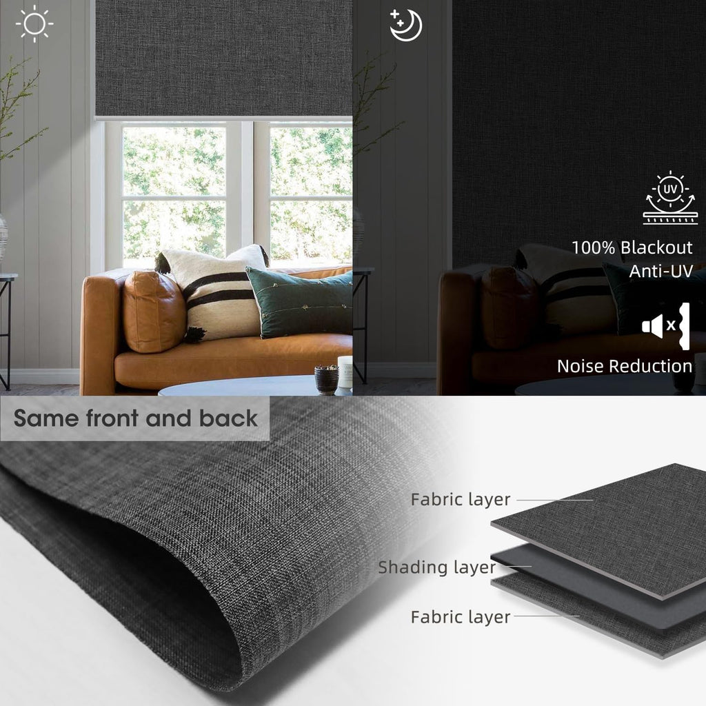 SmartWings Motorized Blinds Dual-Sided Blackout Smart Shades Remote Control Work with Homekit Thread Apple Z-wave Alexa Automatic Roller Shade Blackout Customized Max 110"W 128"H(Bouvardia Dark Grey)